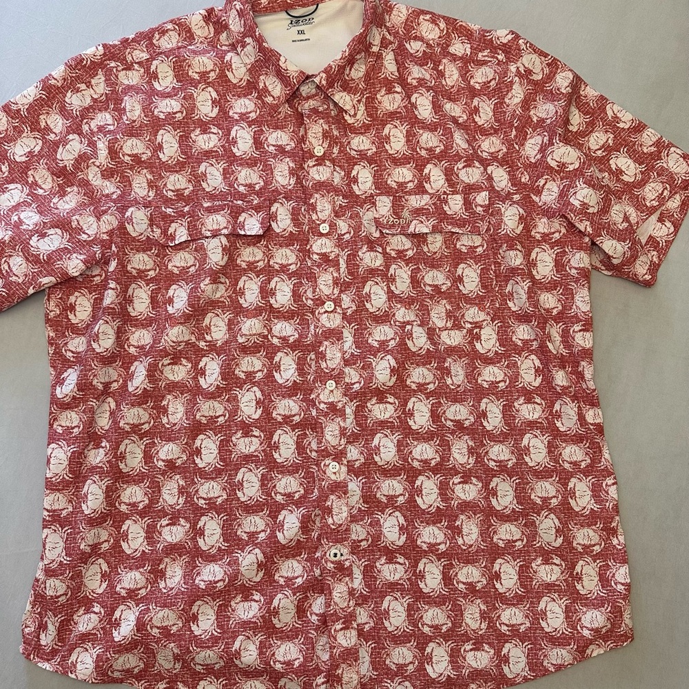 Izod Coral and White Patterned Casual Shirt